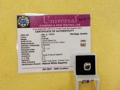4.18 Carat Natural White Sapphire Stone
