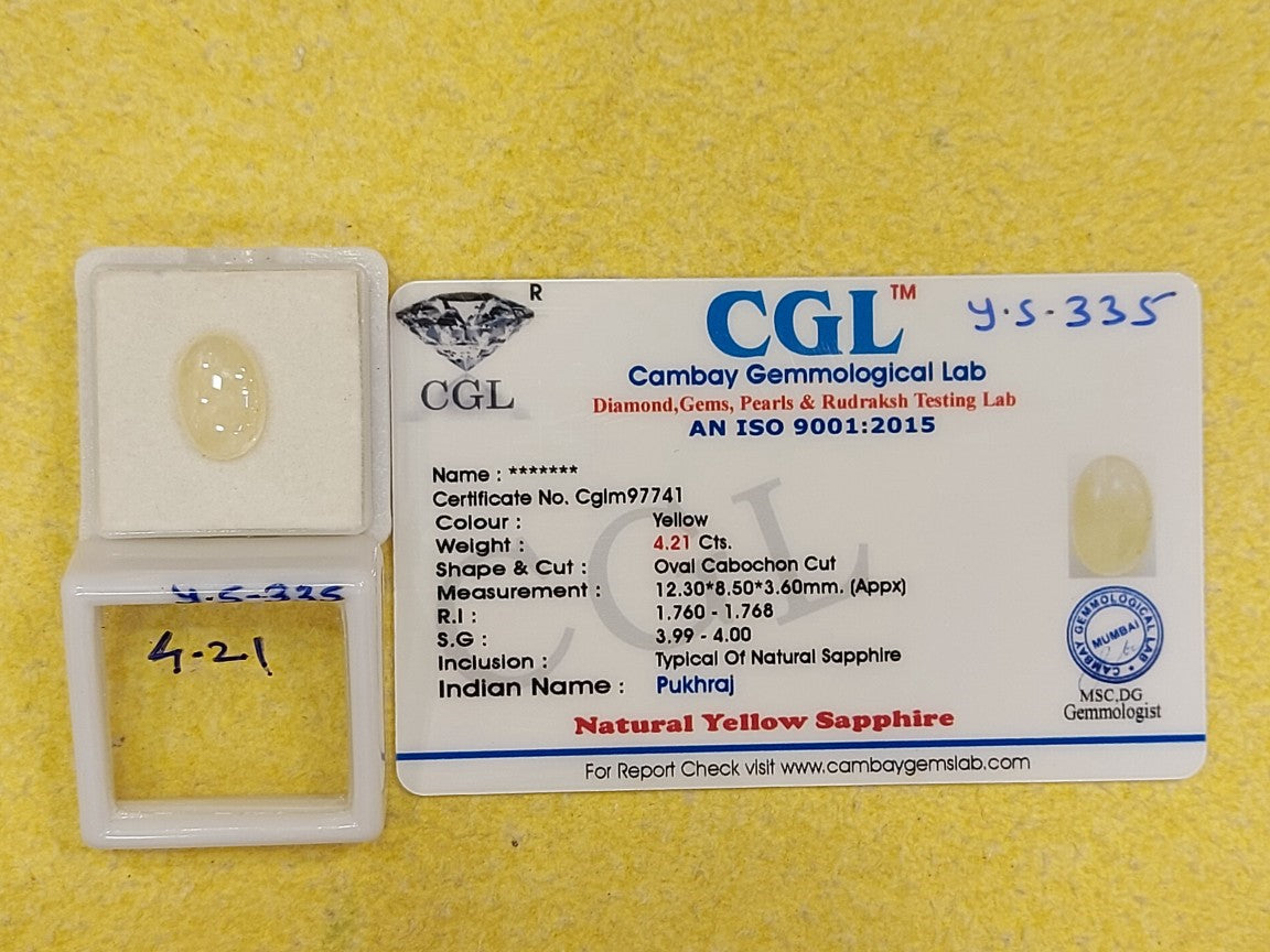 4.21 Y.S-335 Carat Natural Yellow Sapphire Stone