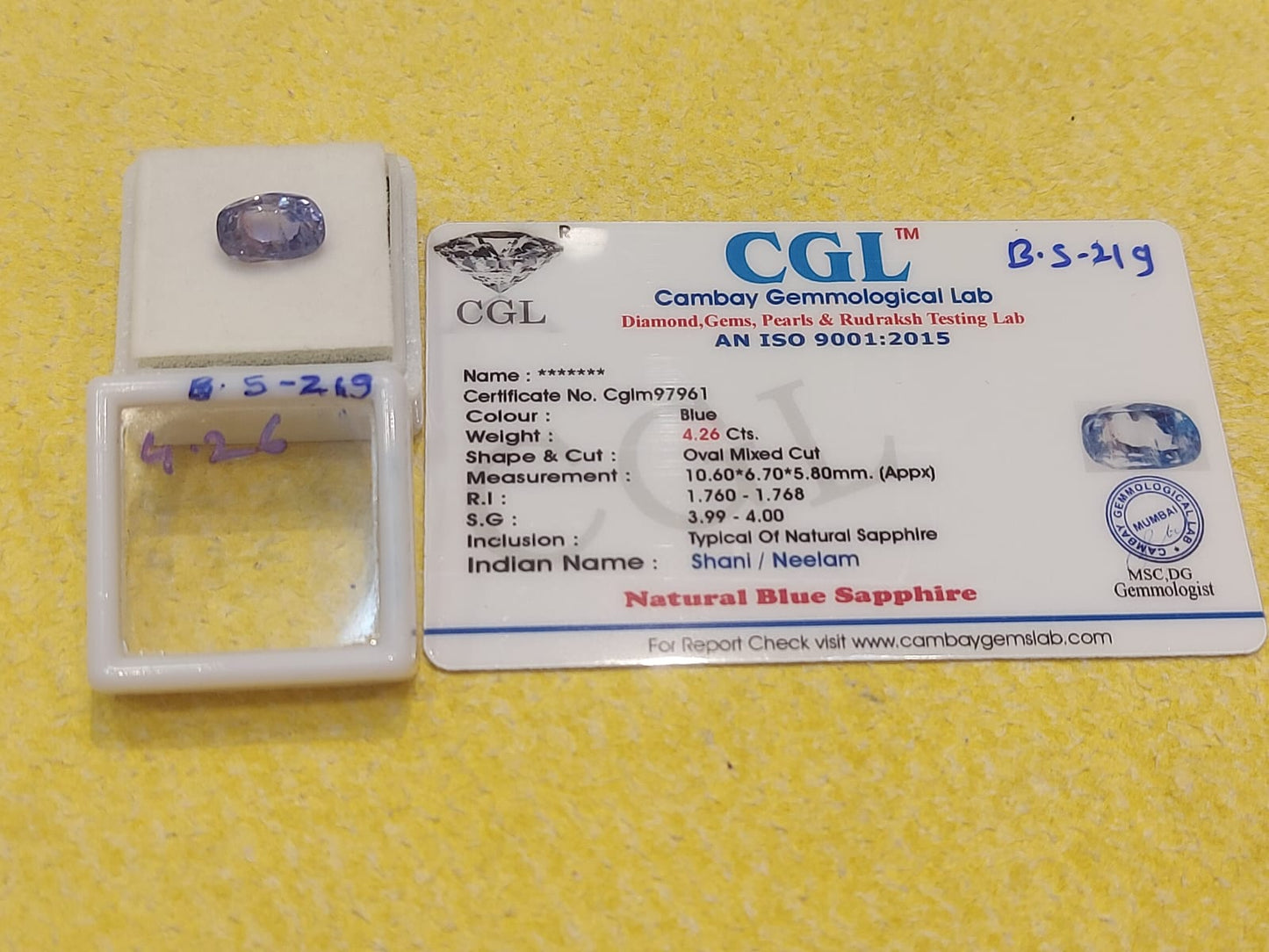 4.26 Carat Natural Blue Sapphire Stone