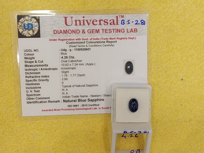 4.26 Carat Natural Blue Sapphire Stone