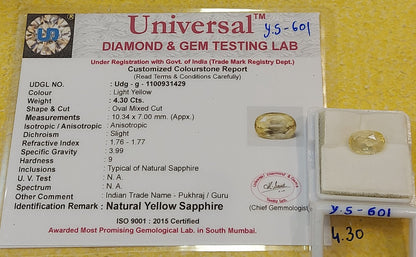 4.30 Carats Natural Sri-Lankan Ceylon Yellow Sapphire Gemstone