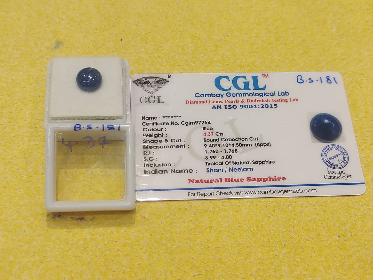 4.37 Carat Natural Blue Sapphire Stone