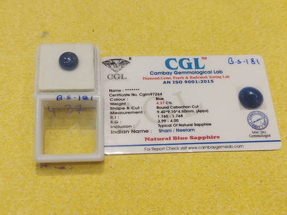 4.37 Carat Natural Blue Sapphire Stone