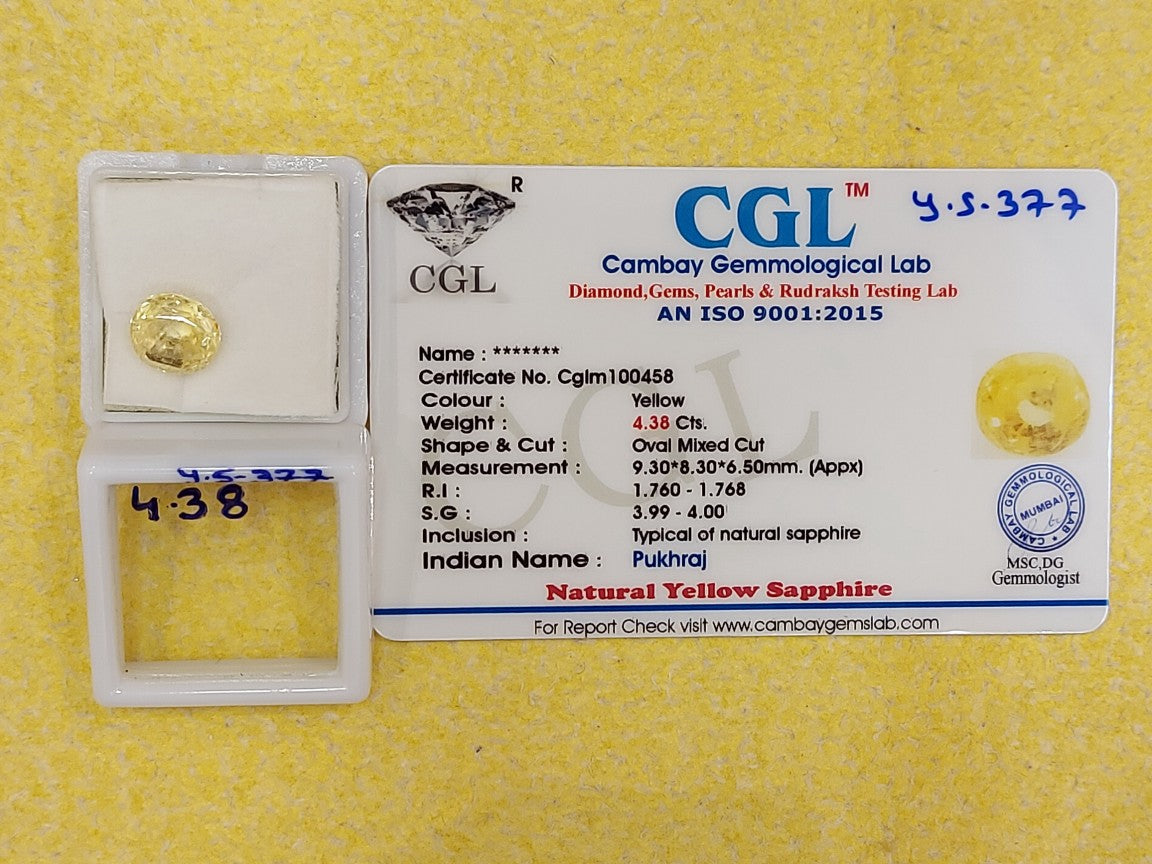 4.38 Y.S-377 Carat Natural Yellow Sapphire Stone