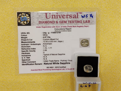 4.67 Carat Natural White Sapphire Stone