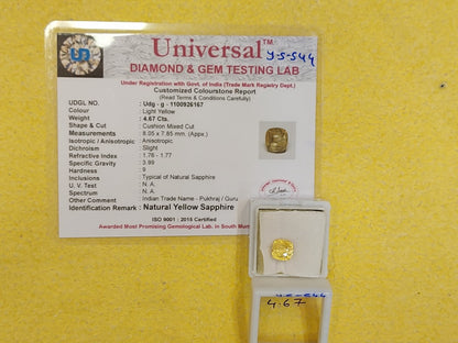 4.67 Carat Natural Yellow Sapphire Stone