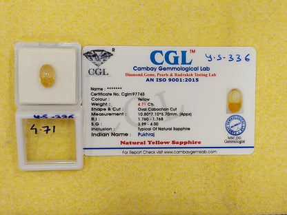 4.71 Carat Natural Yellow Sapphire Stone