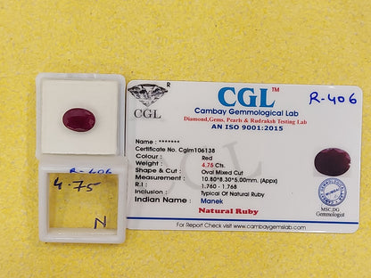 4.75 Carat Natural Old Ruby