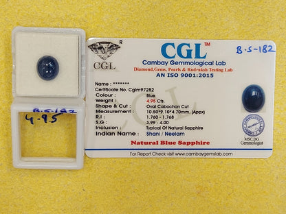 4.95 Carat Natural Blue Sapphire Stone