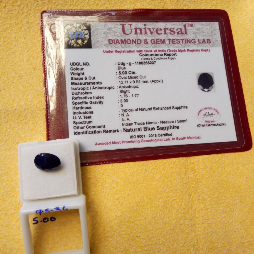 5.00 Carat Natural Blue Sapphire Stone