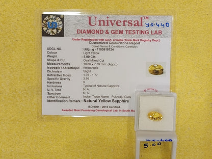5.00 Carat Natural yellow Sapphire Stone