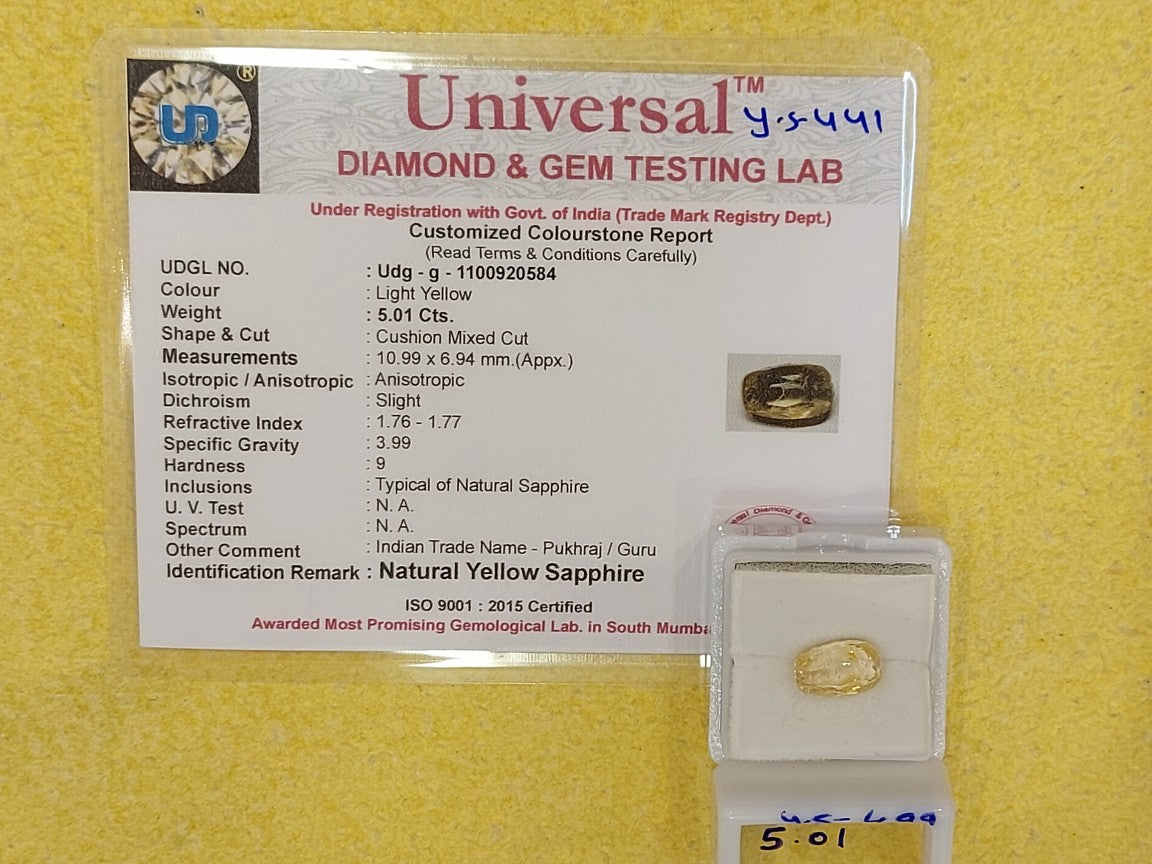 5.01 Carat Natural Yellow Sapphire Stone