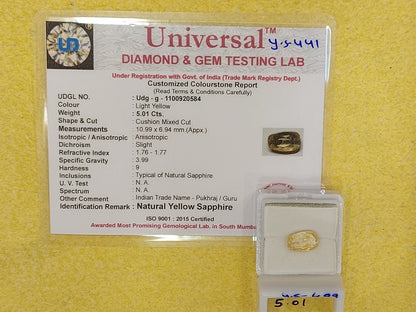 5.01 Carat Natural Yellow Sapphire Stone