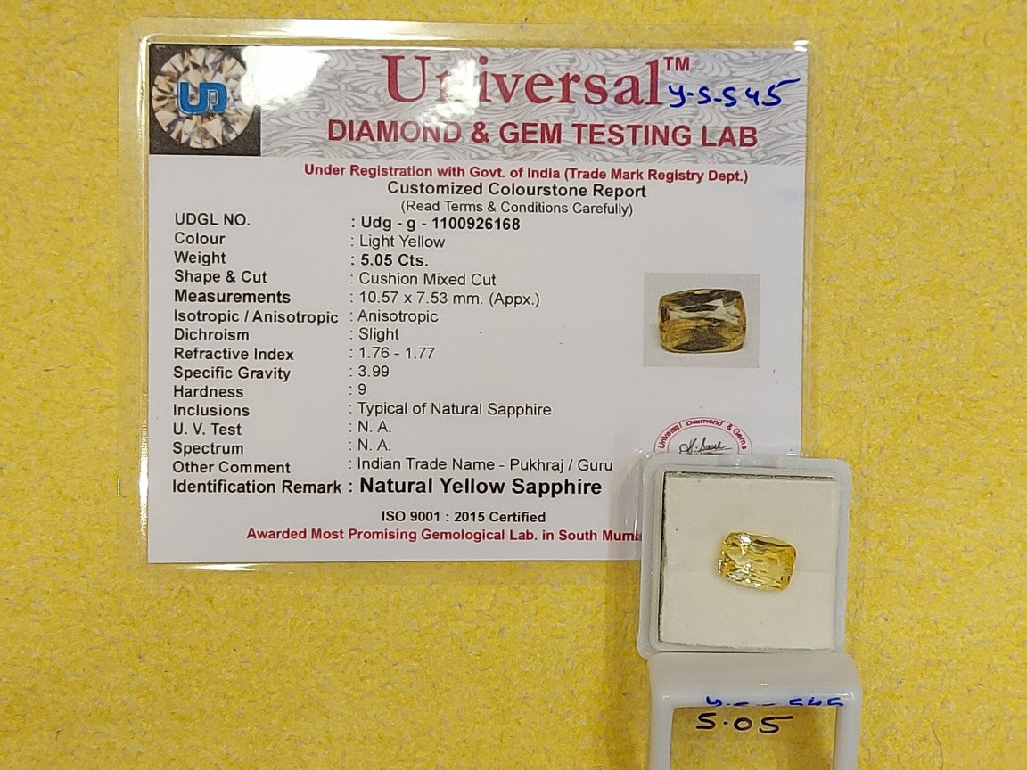 5.05 Carat Natural Yellow Sapphire Stone