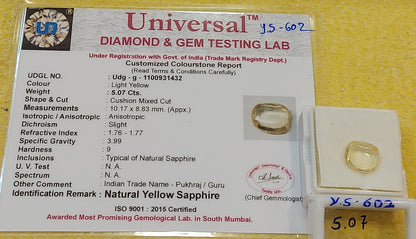 5.07 Carats Natural Sri-Lankan Ceylon Yellow Sapphire Gemstone