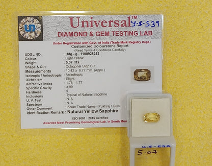 5.07 Carat Natural Yellow Sapphire Stone