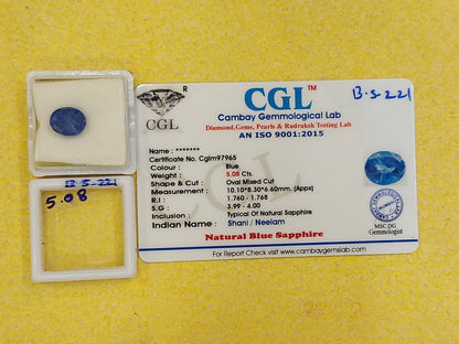 5.08 Carat Natural Blue Sapphire Stone