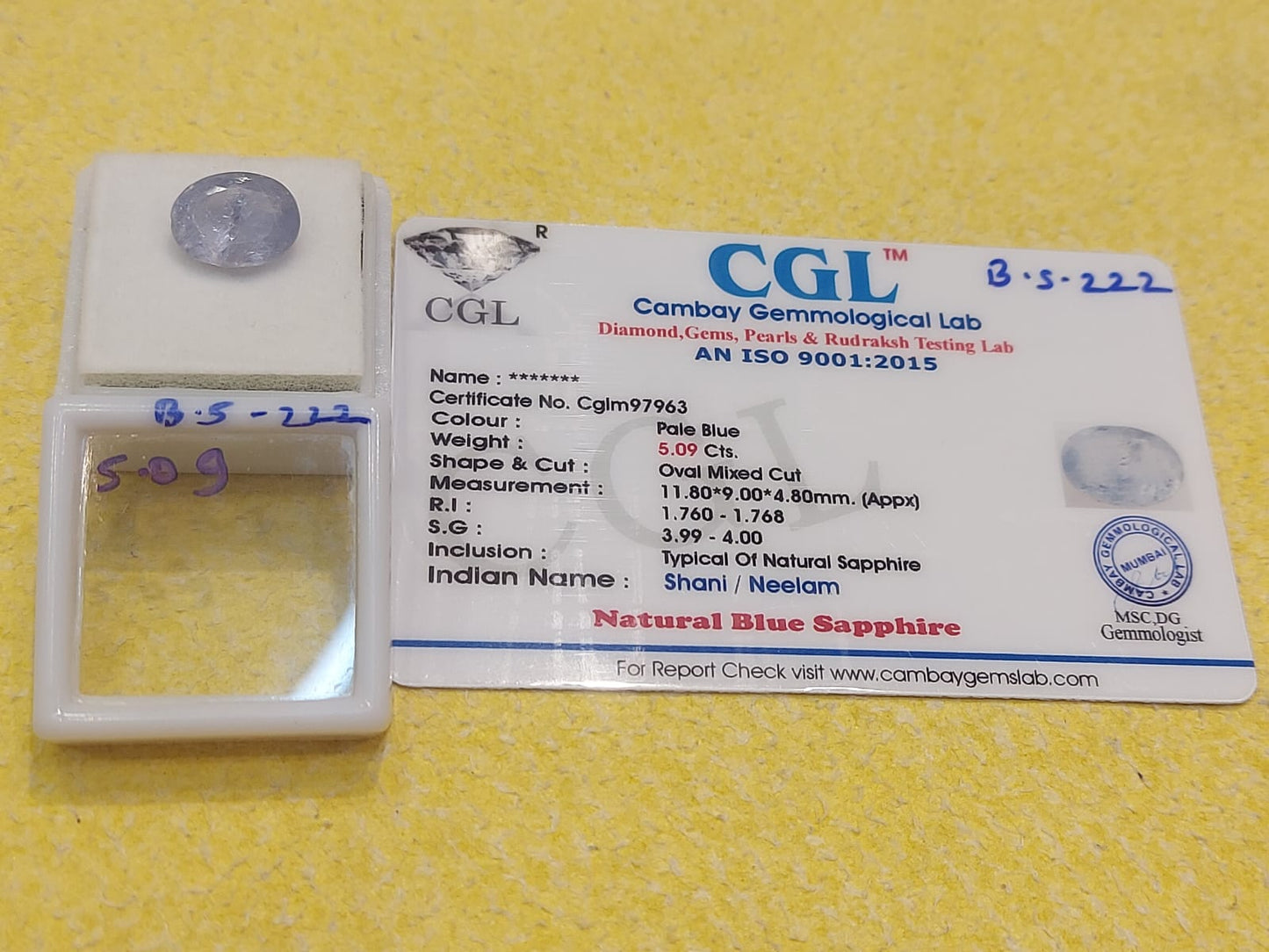 5.09 Carat Natural Blue Sapphire Stone