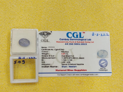 5.09 Carat Natural Blue Sapphire Stone