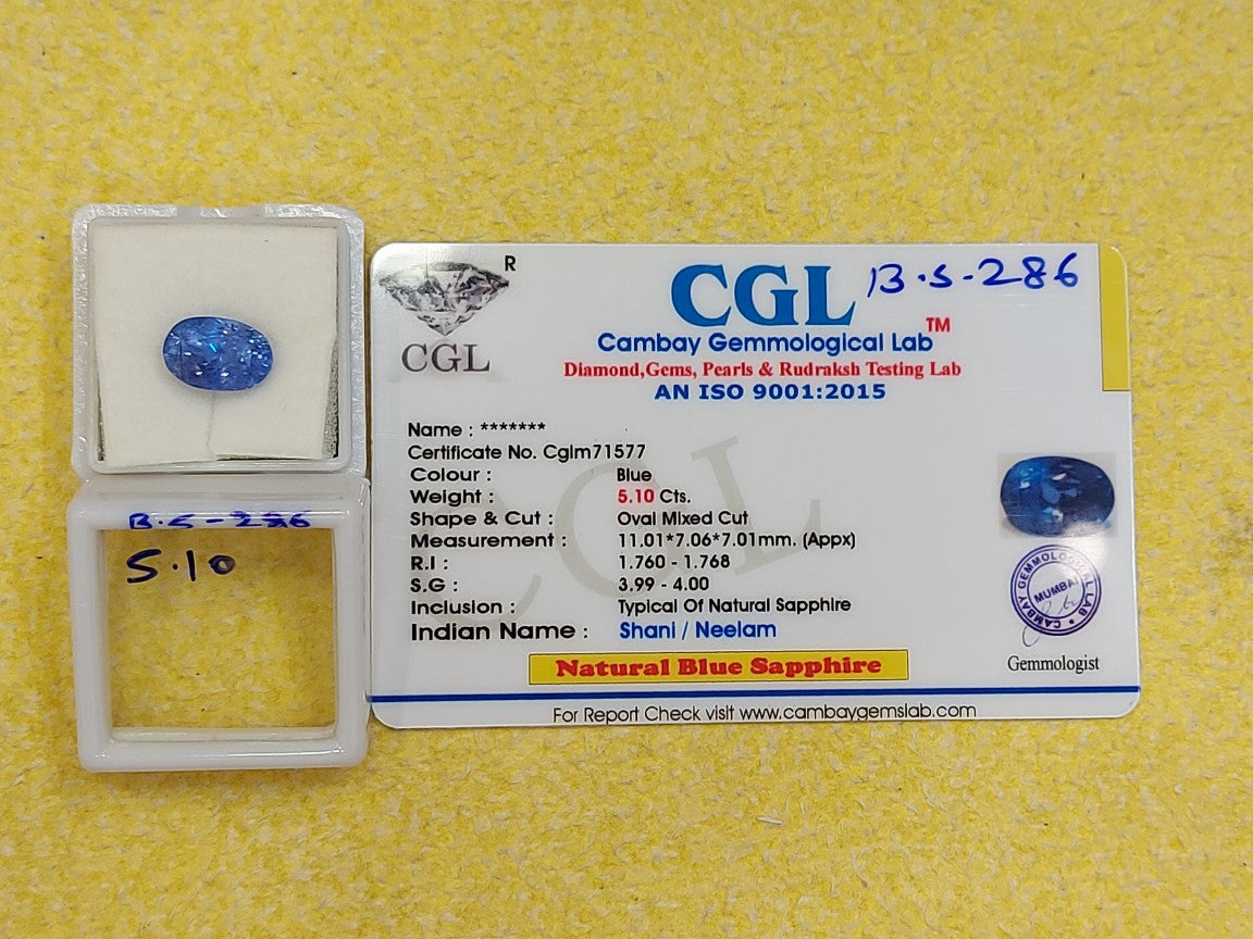 5.10 Carat Natural Blue Sapphire Stone