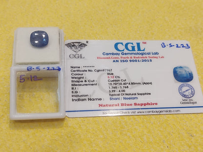 B.S-223 5.12 Carat Natural Blue Sapphire Stone