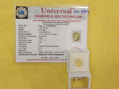 5.12 Carat Natural Yellow Sapphire Stone
