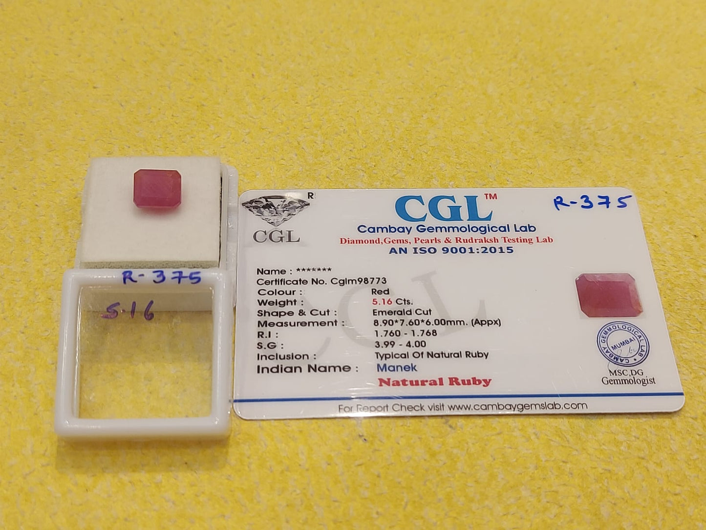 R-375 5.16 Carat Natural Old Ruby