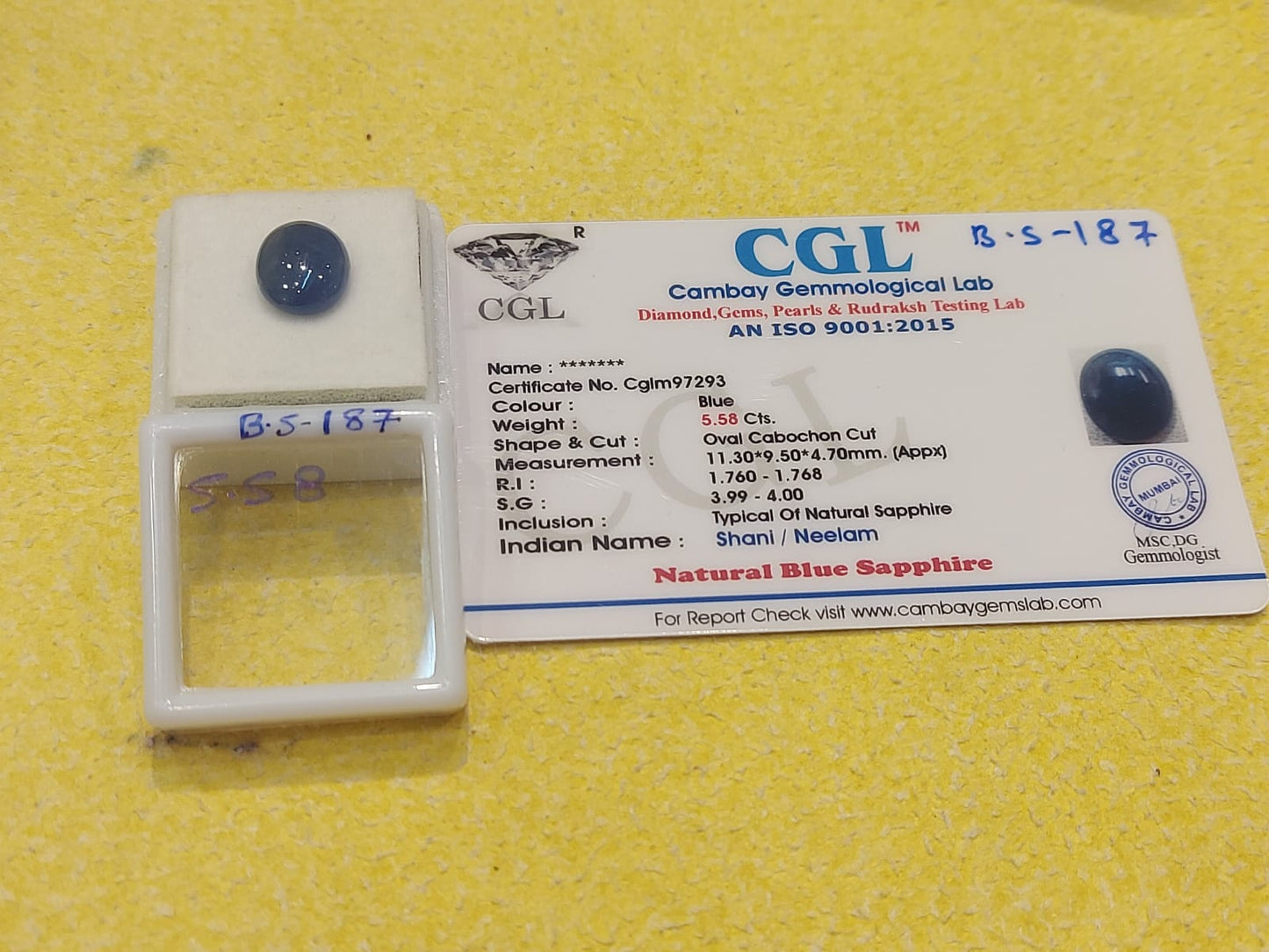 5.58 Carat Natural Blue Sapphire Stone