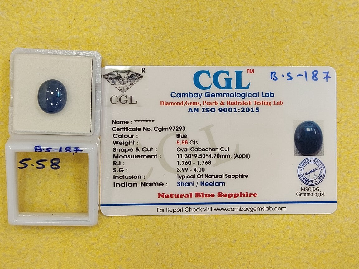 5.58 Carat Natural Blue Sapphire Stone