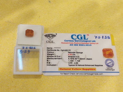 5.59 Carat Natural Yellow Sapphire Stone
