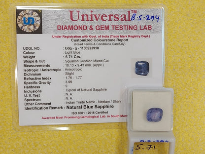 5.71 Carat Natural Blue Sapphire Stone