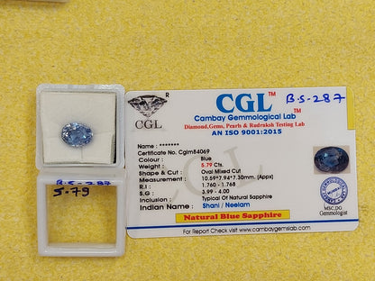 5.79 Carat Natural Blue Sapphire