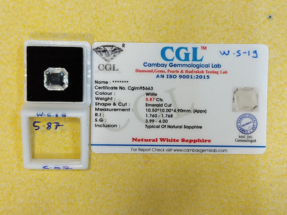 5.87 Carat Natural White Sapphire Stone