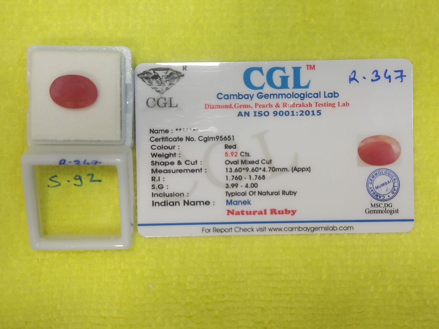 R-347 5.92 Carat Natural Old Ruby