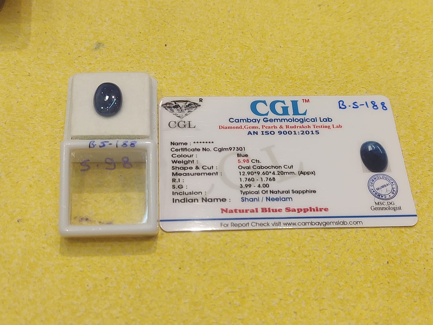 5.98  Carat Natural Blue Sapphire Stone