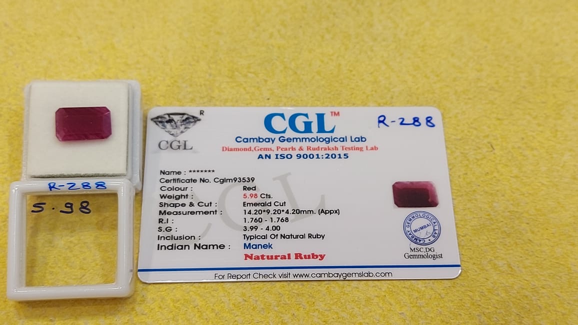 R-288 5.98 Carat Natural Old Ruby