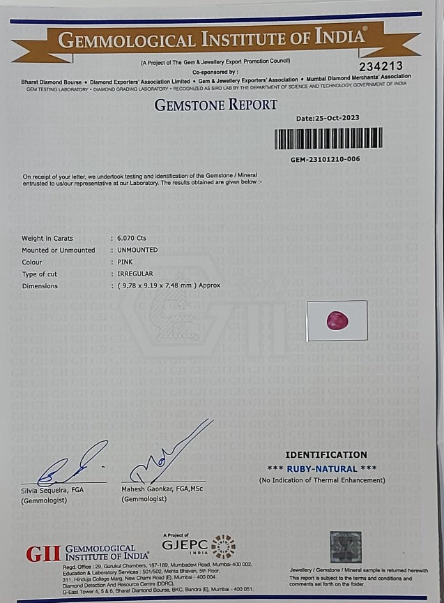 6.07 Carat Natural Old Burma Ruby