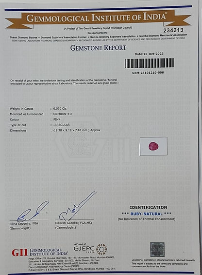 6.07 Carat Natural Old Burma Ruby