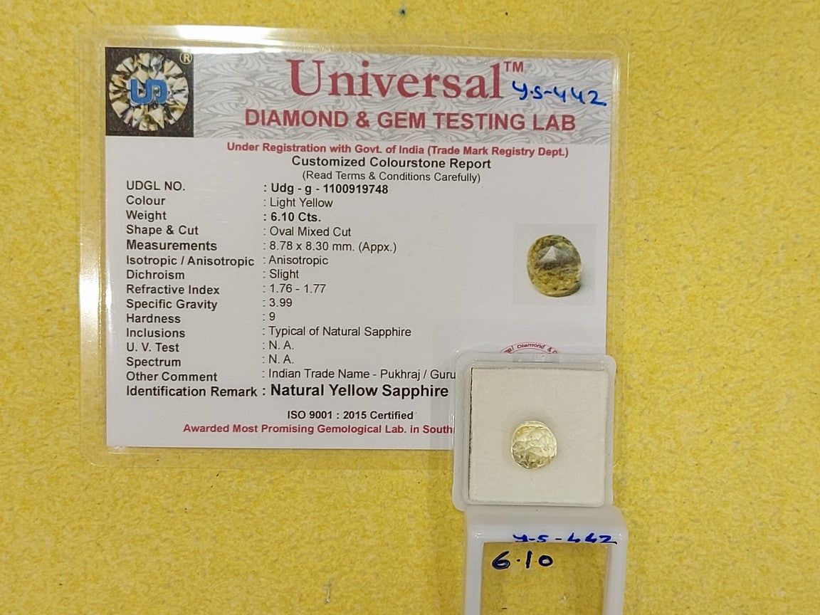 6.10 Carat Natural Yellow Sapphire Stone