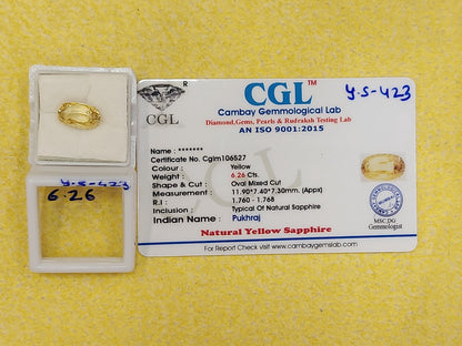 6.26 Carat Natural Yellow Sapphire Stone