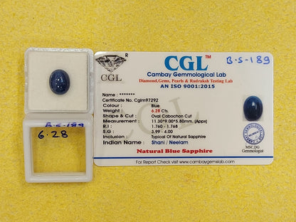 6.28 Carat Natural Blue Sapphire Stone