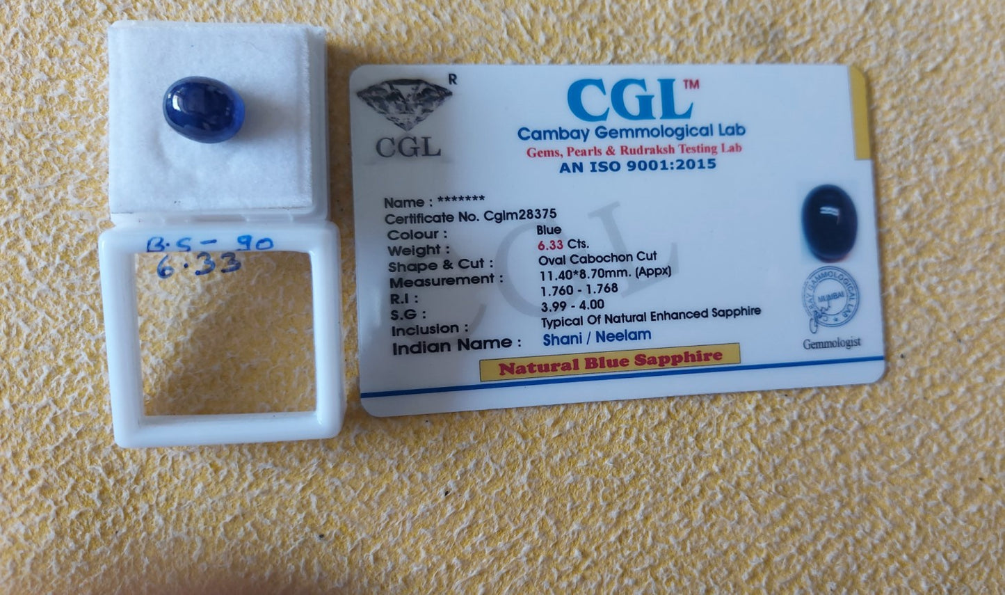 6.33 Carat Natural Blue Sapphire Stone