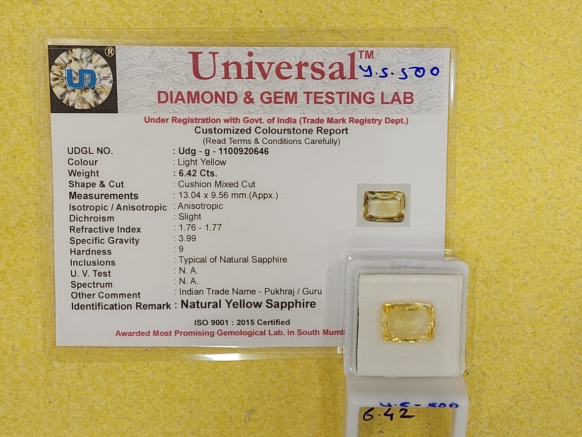6.42  Carat Natural Yellow Sapphire Stone