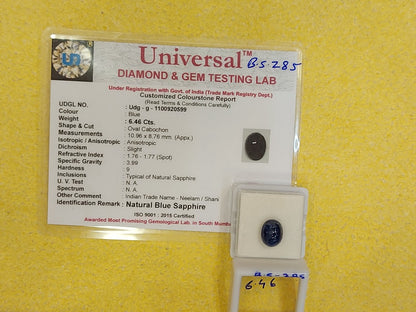 6.46 Carat Natural Blue Sapphire Stone