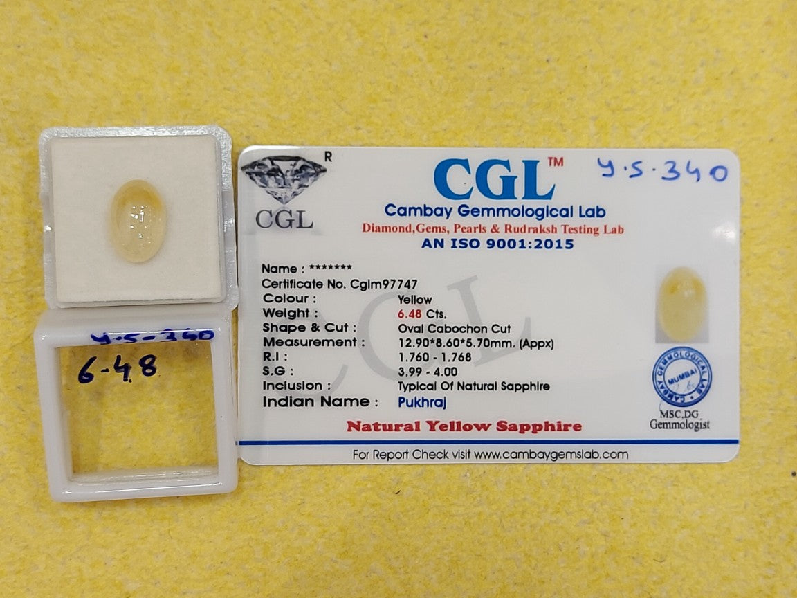 6.48 Carat Natural Yellow Sapphire Stone