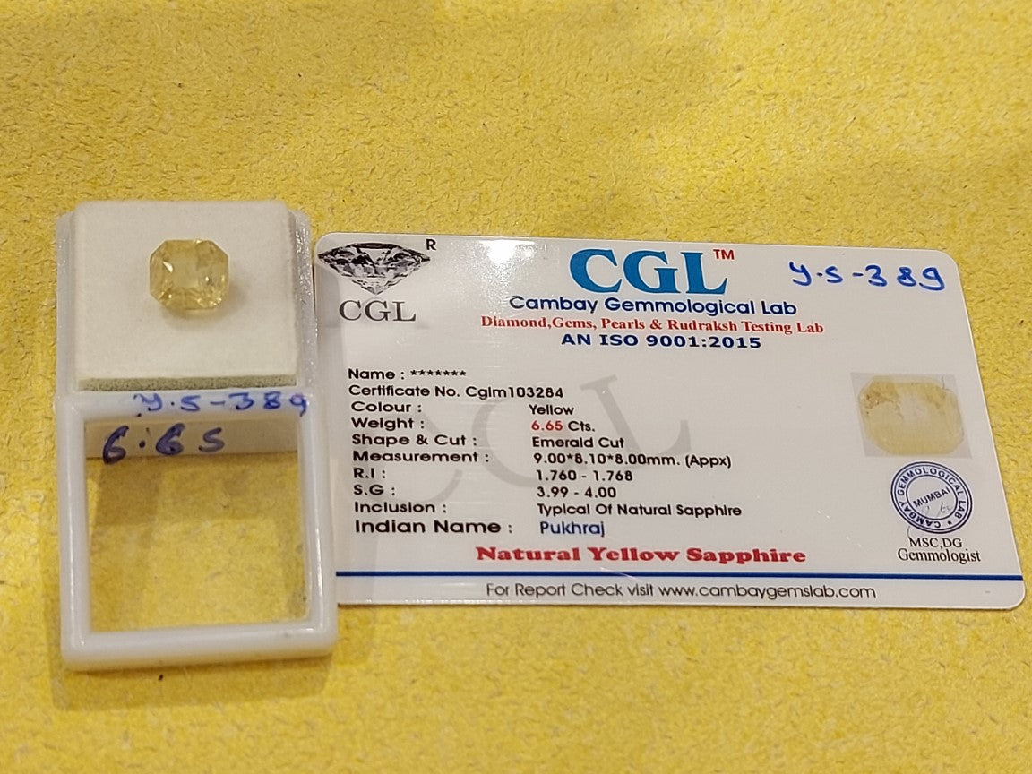6.65 Carat Natural Yellow Sapphire Stone