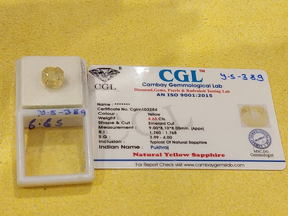6.65 Carat Natural Yellow Sapphire Stone