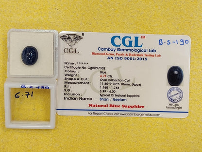 6.71 Carat Natural Blue Sapphire Stone