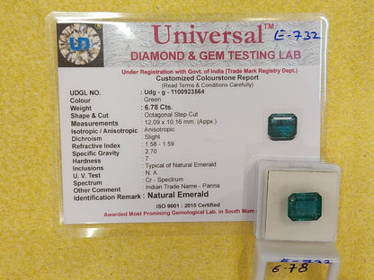 6.78 Carat Natural Emerald Stone
