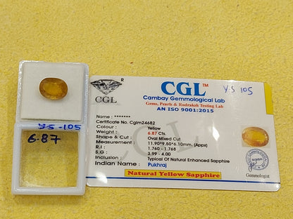 6.87 Carat Natural Yellow Sapphire Stone